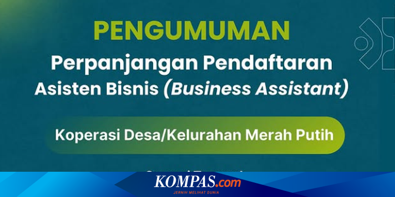 Lowongan Asisten Bisnis Koperasi Desa Diperpanjang hingga 16 September 2025