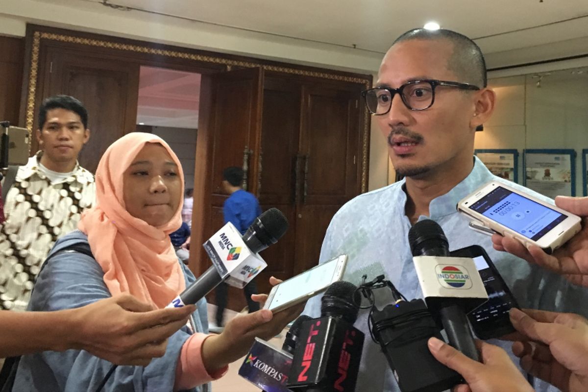 Wakil gubernur terpilih DKI Jakarta, Sandiaga Uno, saat menghadiri acara bertemakan Sukes Protokol Sukses Dunia Akhirat, di Graha Nandika, Sucofindo, Jakarta Selatan, Minggu (4/6/2017). 