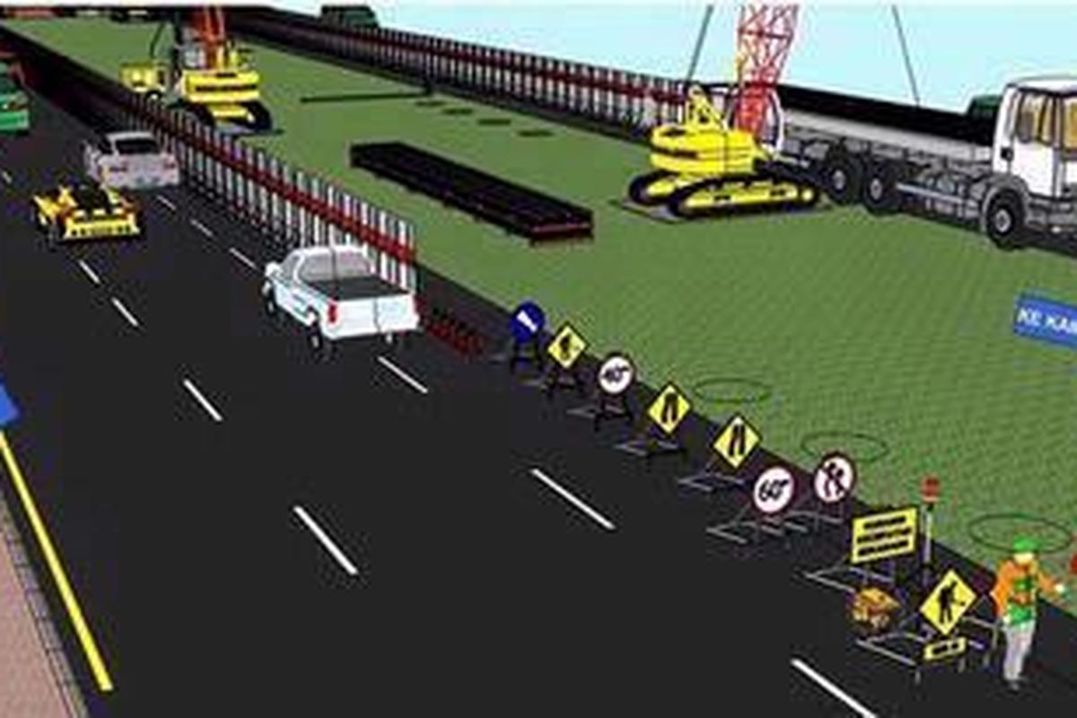 Ilustrasi situasi pengaturan lalu-lintas saat pembangunan jalan layang Kampung Melayu - Tanah Abang.