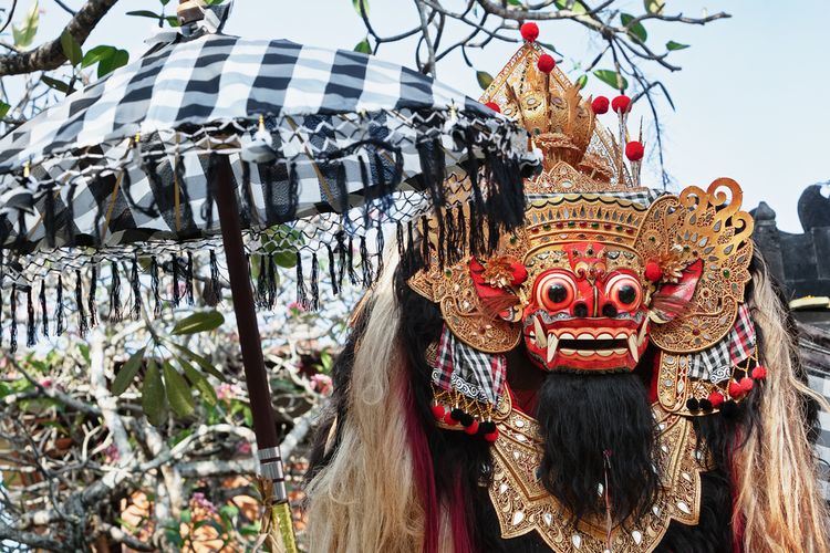 Ilustrasi barong kesenian khas Bali. 