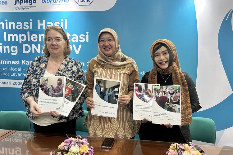 Diseminasi Nasional Hasil Proyek Percontohan Skrining Kanker Leher Rahim dengan pendekatan DNA HPV dan model hub-and-spoke, di Kementerian Kesehatan, Jakarta Selatan, Selasa (27/1/2026).