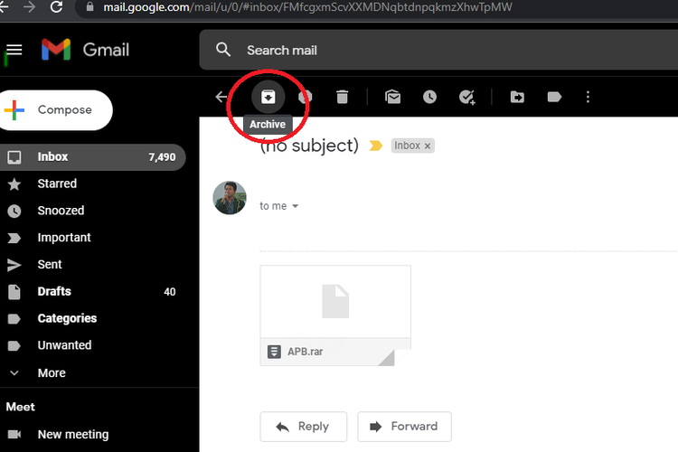 Cara mengarsipkan e-mail di Gmail.