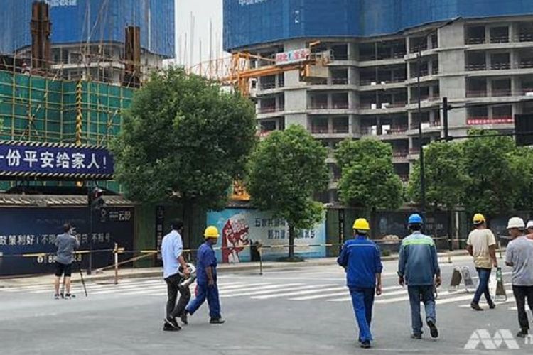 Pembangunan gedung-gedung baru di Qianjiang Century City, China.