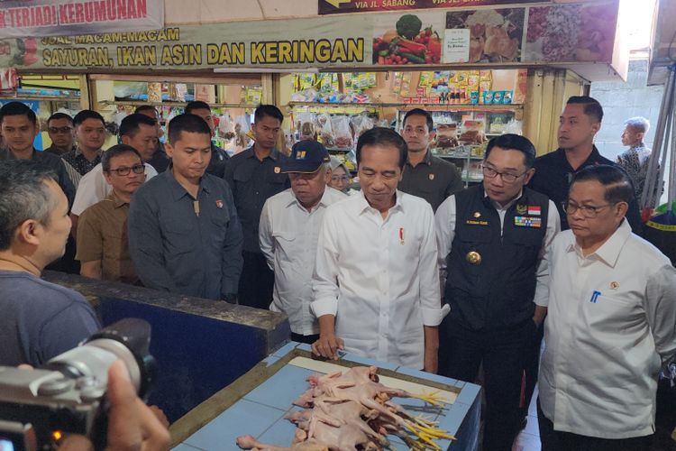 Presiden Joko Widodo (Jokowi) melanjutkan kunjungan kerjanya di Bandung dengan mendatangi Pasar Cihapit, Rabu (12/7/2023) pagi. Jokowi membagikan bantuan sembako dan uang tunai bagi pedagang.