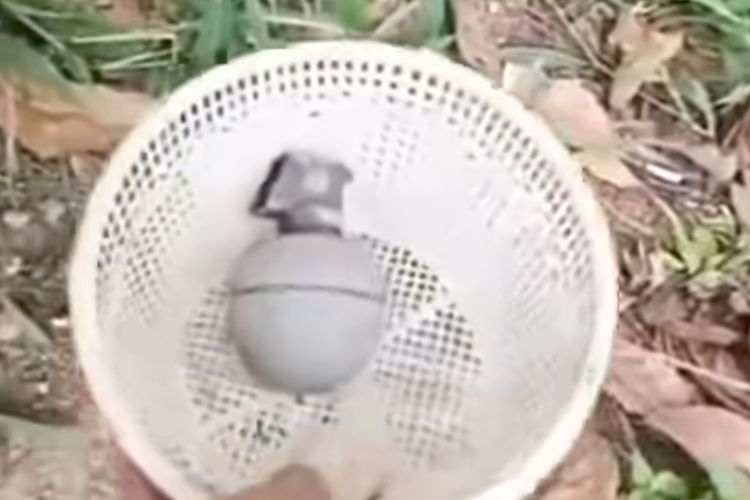 Benda diduga granat nanas ditemukan remaja di wilayah Ciseeng, Kabupaten Bogor, Minggu (30/11/2025). Tangkapan layar video akun Instagram @infociseeng