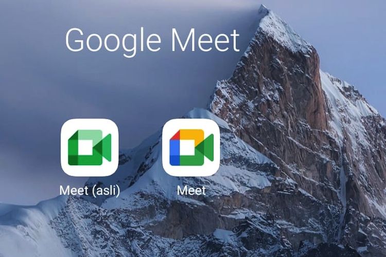 Aplikasi Google Meet versi asli (kiri) dan Google Meet biasa (kanan) dengan nama dan logo yang hampir mirip. 