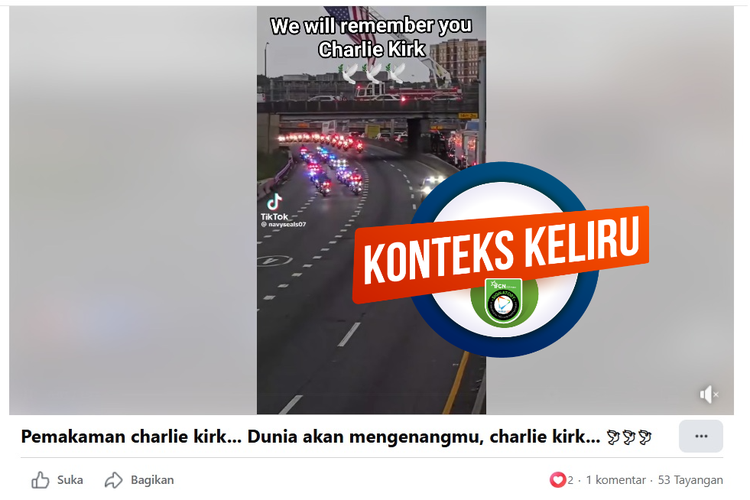 Tangkapan layar Facebook, video yang diklaim menampilkan prosesi pemakaman  Charlie Kirk