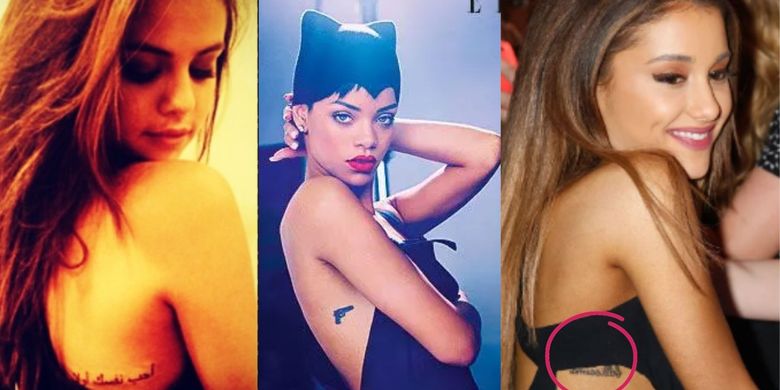 Kiri ke kanan: Selena Gomez, Rihanna, Ariana Grande