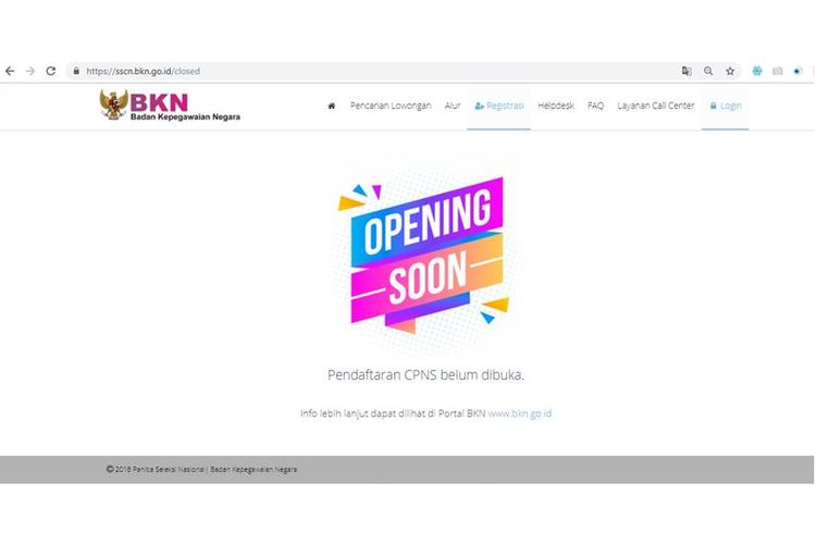 Tampilan menu registrasi portal SSCN