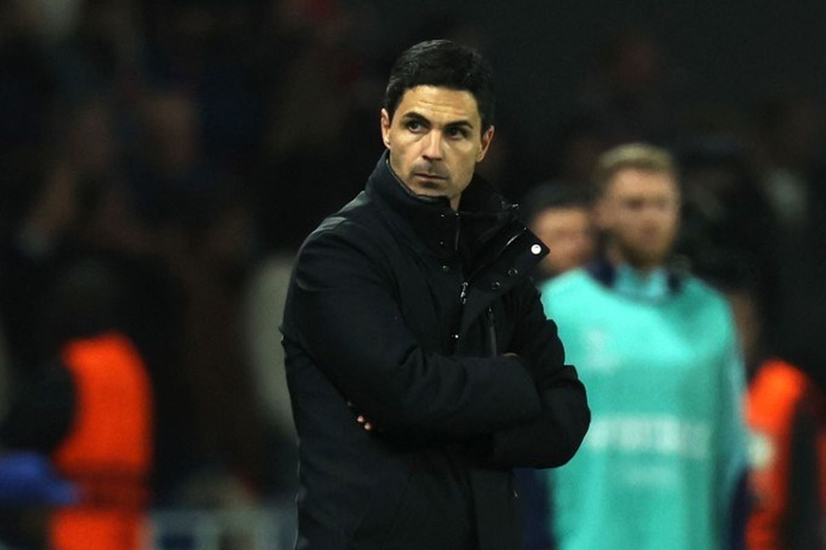 Pelatih Arsenal asal Spanyol Mikel Arteta terlihat selama pertandingan sepak bola leg kedua semifinal Liga Champions UEFA antara Paris Saint-Germain (PSG) dan Arsenal di stadion Parc des Princes di Paris, pada 7 Mei 2025.