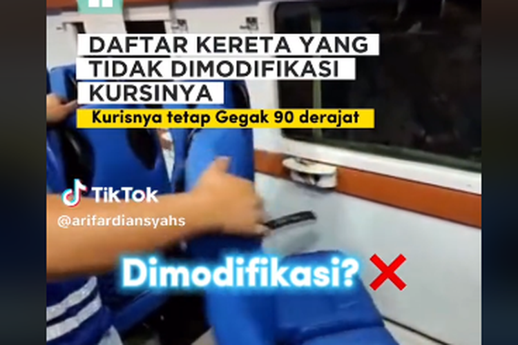 Tangkapan layar video soal daftar kereta api ekonomi yang tidak dimodifikasi kursinya