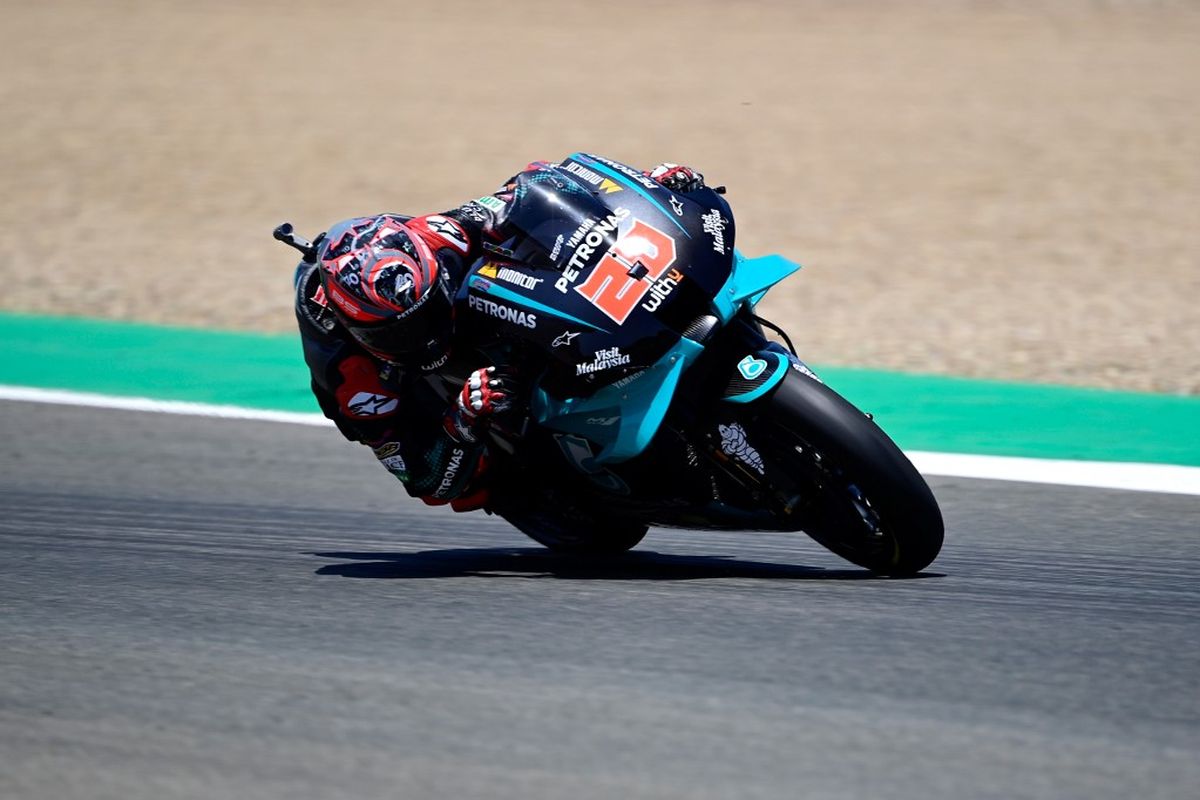 Pebalap Petronas Yamaha SRT, Fabio Quartararo, menjalani balapan MotoGP Spanyol di Sirkuit Jerez, Minggu (19/7/2020).