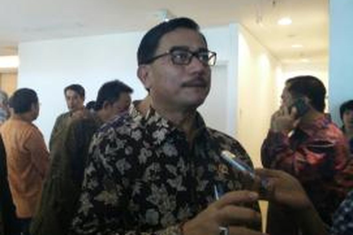 Menteri Agraria dan Tata Ruang/Kepala Badang Pertanahan Nasional, Ferry Mursyidan Baldan, usai menjadi pembicara dalam Rakornas DPP-DPD Real Estat Indoensia (REI), di Hotel JS LUwansa, Jakarta, Kamis (29/1/2015).