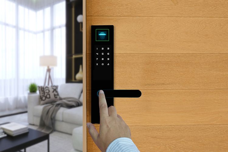 Ilustrasi smart lock atau kunci pintar di rumah. 