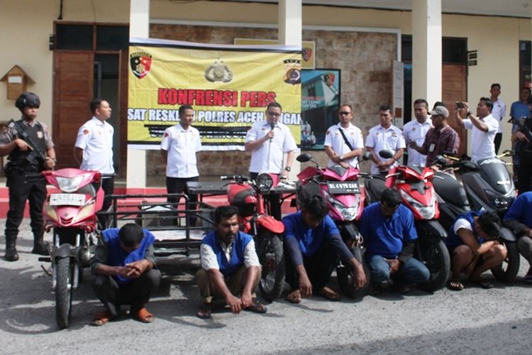Suasana konfrensi pers di Mapolres Aceh Tengah, Rabu (18/9/2019), terkait kasus judi yang melibatkan 6 warga luar Aceh Tengah yang bekerja sebagai pengemis.