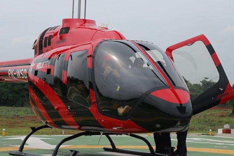 Helikopter Helicity Bell 505 di BSD City Heliport, Tangerang Selatan, Selasa (31/12/2019).