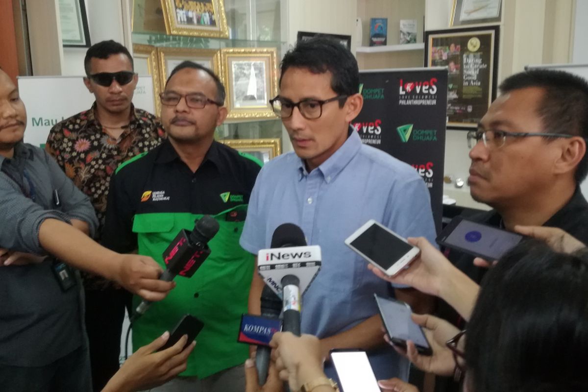 Calon wakil presiden Sandiaga Uno di Dompet Dhuafa, Jakarta, Senin (1/10/2018)