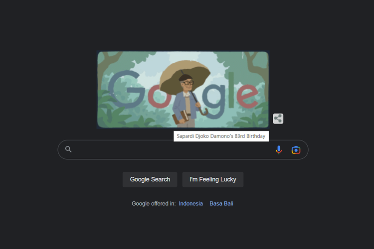 Desain Google Doodle hari ini, Senin (20/3/2023) merayakan Hari Ulang Tahun ke-83 Sapardi Djoko Damono, sang pujangga yang memiliki peran penting dalam dunia sastra Indonesia.