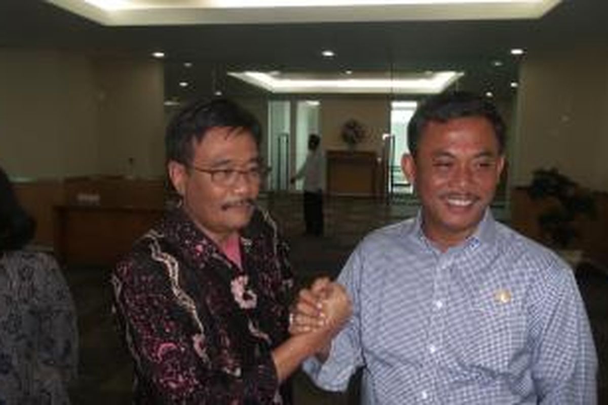Calon Wakil Gubernur DKI Djarot Saiful Hidayat dan Ketua DPRD Prasetyo Edi Marsudi, di Gedung DPRD DKI, Jumat (5/12/2014)