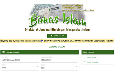 Tangkapan layar jadwal shalat wilayah Kota Kupang dan sekitarnya selama Ramadhan 2023