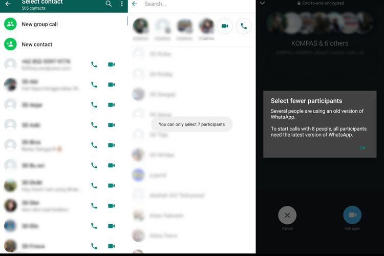 Ilustrasi Whatsapp beta bisa group call 8 orang.