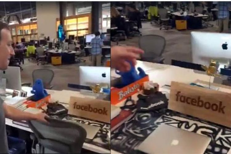 Mark Zuckerberg memamerkan meja kerjanya yang sangat sederhana di kantor pusat Facebook.