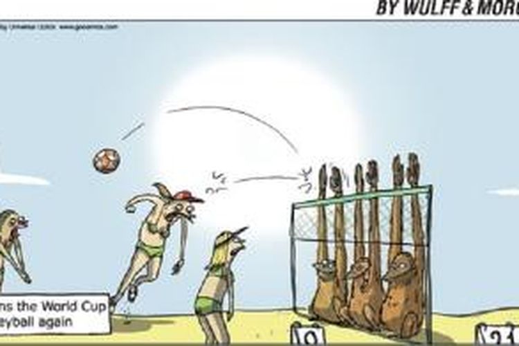 Karikatur yang melecehkan atlet bola voli pantai Indonesia karya WuMo. 