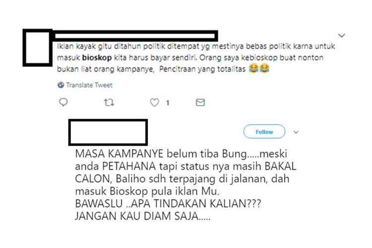 Iklan pemerintah yang ditayangkan di bioskop diprotes netizen.