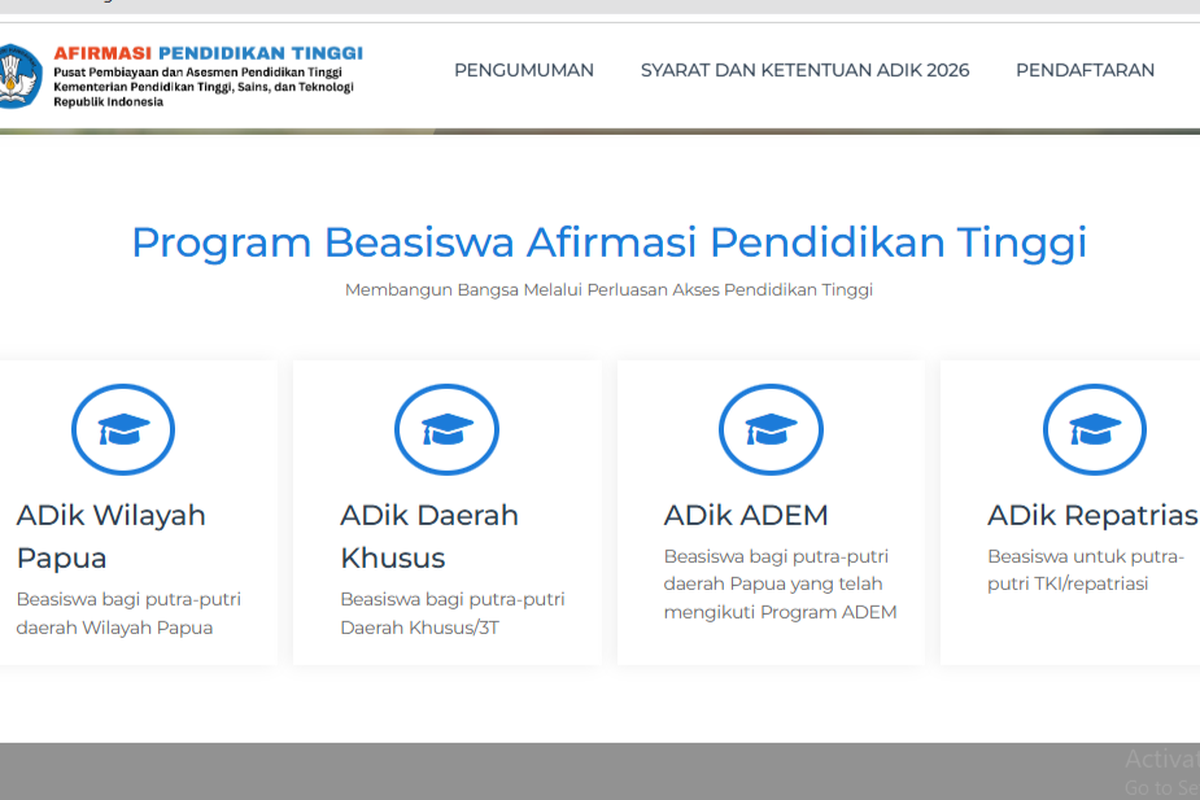 Pendaftaran Beasiswa ADIK 2026 Masih Dibuka, Cek Syarat Lengkapnya