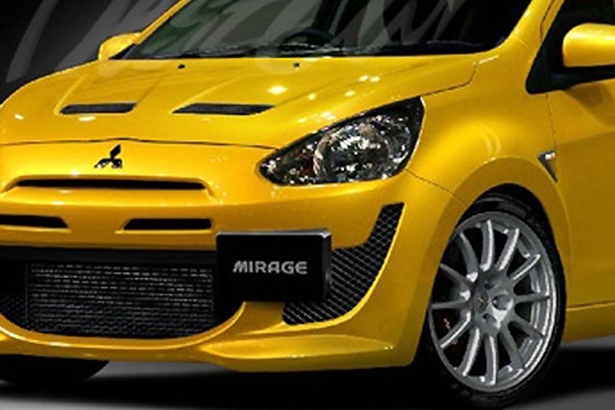 Ilustrasi tampilan depan Mitsubishi Mirage Evo