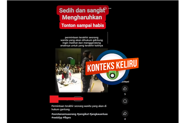 Tangkapan layar video yang diklaim menampilkan seorang perempuan menggendong anaknya sebelum digantung mati