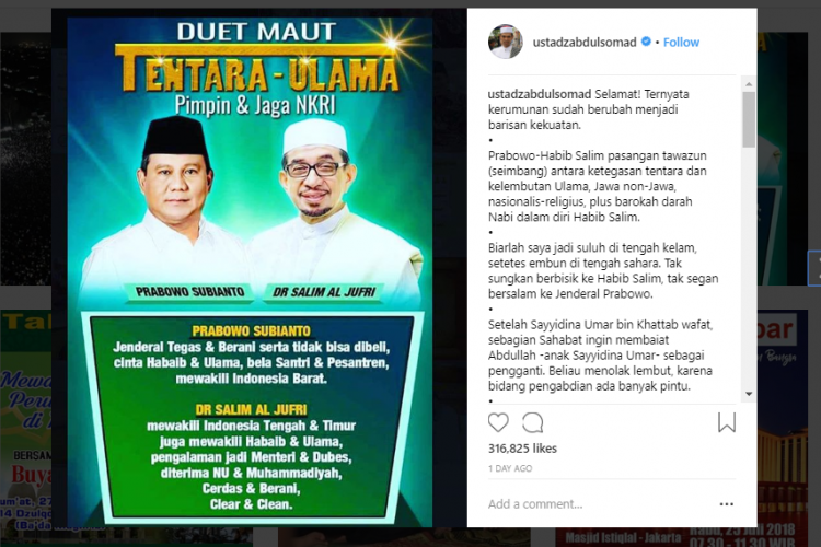 Ustaz Abdul Somad Isyaratkan Tolak Jadi Cawapres Dukung Prabowo Salim