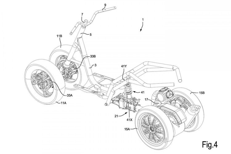 Gambar paten Piaggio beroda empat bocor di dunia maya. 