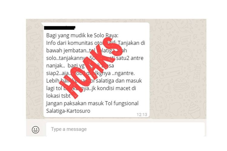 Informasi yang beredar melalui pesan berantai mengenai tanjakan tol Salatiga menuju Kartasura dipastikan hoaks.