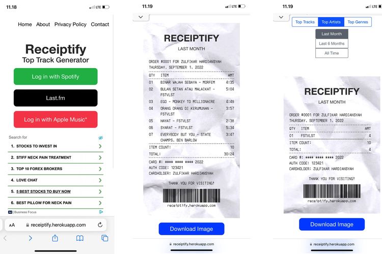 Ilustrasi cara membuat Receiptify Spotify.