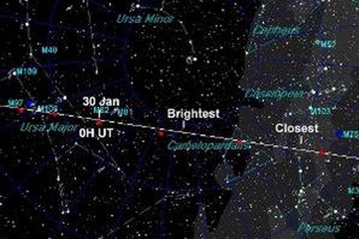 Jejak lintasan asteroid 2007 TU24 di langit yang dipetakan astronom amatir Dr. Dale Ireland dari Silverdale, Washington, AS