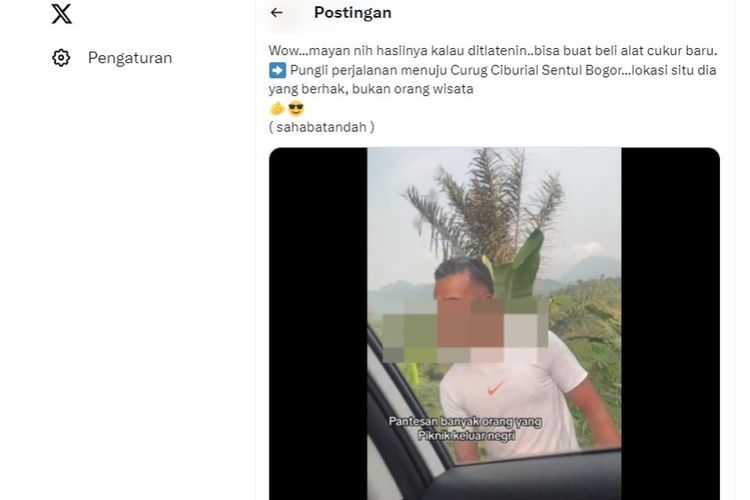 Tangkapan layar video pria lakukan pungli di salah satu curug di Kabupaten Bogor.