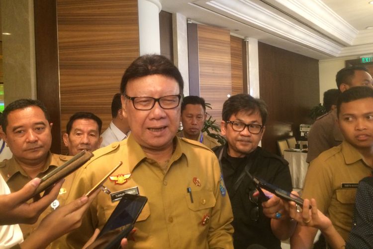 Menteri Dalam Negeri Tjahjo Kumolo saat ditemui di Hotel Grand Hyatt, Jakarta Pusat, Selasa (24/7/2018).