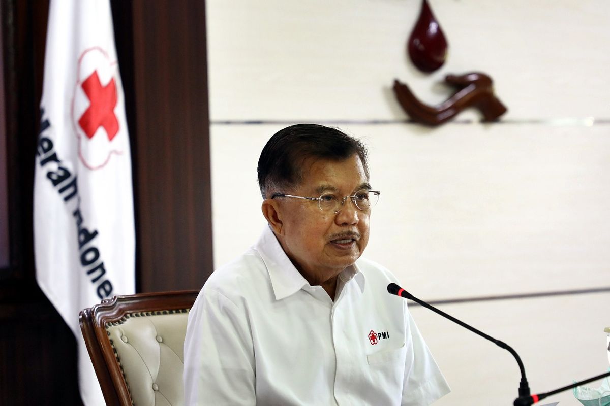 Ketua Umum PMI Jusuf Kalla di sela sela perayaan hari ulang tahun PMI yang ke 75 di Markas Pusat PMI JL. Gatot Subroto Kav 96 Jakarta selatan, Kamis (17/9/2020).