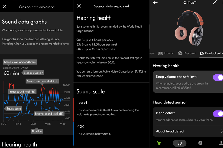 Di aplikasi MyDyson, pengguna juga bisa melihat Sound Data Graph, grafik yang memperlihatkan seberapa keras volume yang kita dengar setiap sesi. 
