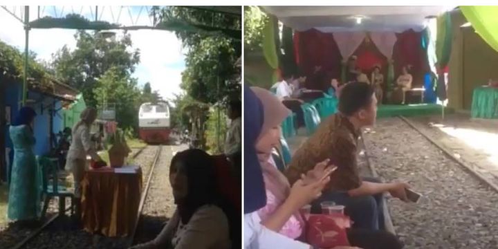 Video yang menunjukkan sebuah pesta pernikahan yang digelar di jalur rel kereta api viral di media sosial. Peristiwa ini terjadi`beberapa tahun lalu.