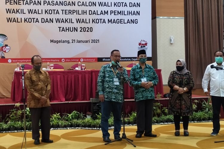 Komisi Pemilihan Umum (KPU) Kota Magelang menetapkan pasangan calon (paslon) nomor urut 01, M. Nur Aziz dan M. Mansyur, sebagai Wali Kota dan Wakil Wali Kota Magelang terpilih untuk periode 2021-2024, Kamis (21/1/2021) malam.