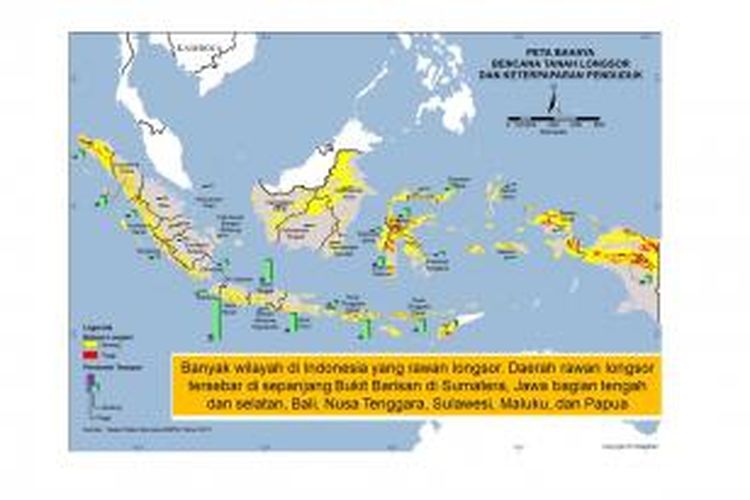 Sebaran wilayah rawan longsor di Indonesia.