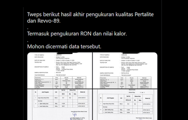 Viral, unggahan hasil uji pengukuran RON pertalite dan revvo 89
