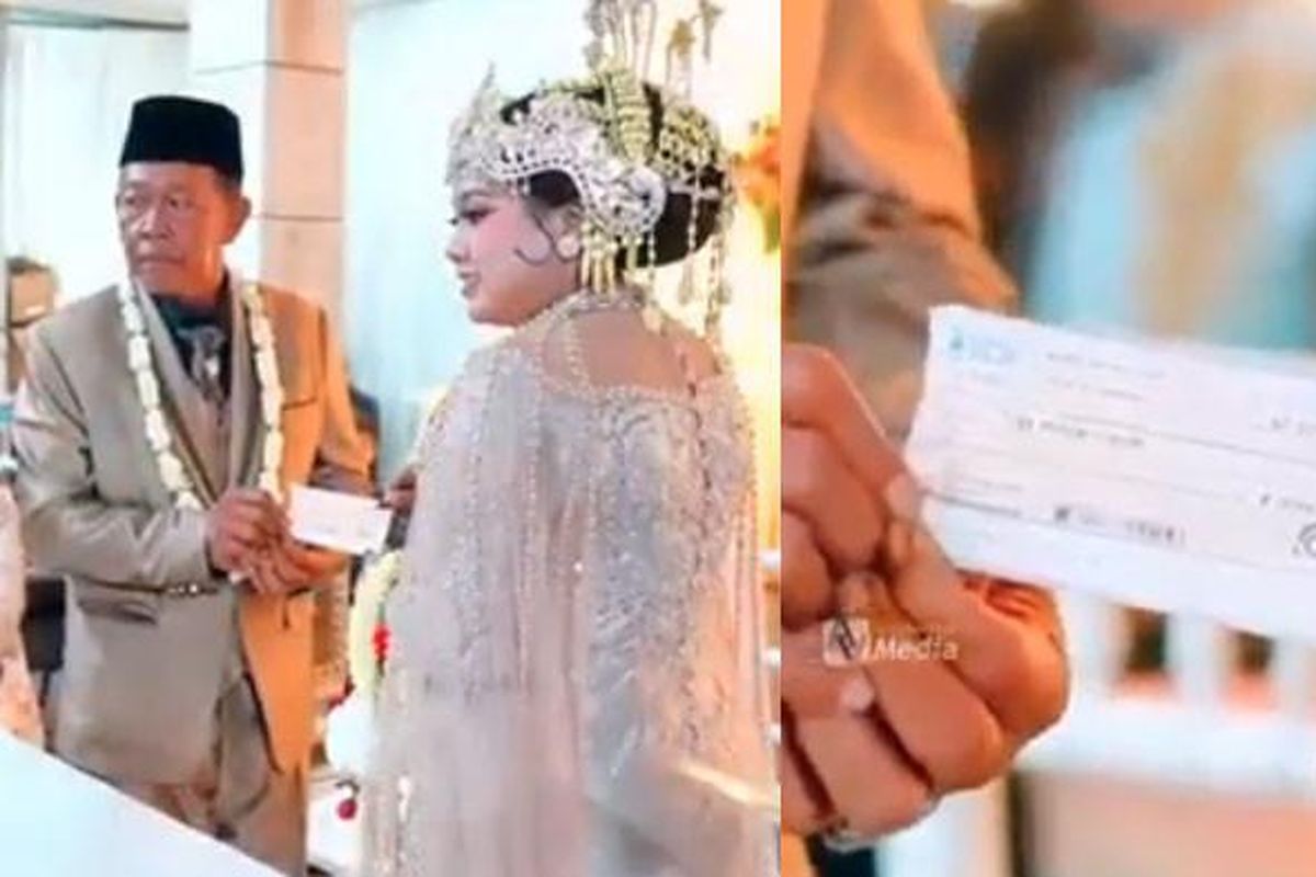 Tangkapan layar unggahan di kanal YouTube AV Media pada Kamis (9/10/2025). Kakek Tarman (74) dan Sheila Arika (24) menikah di Pacitan, Jawa Timur, dengan mahar cek Rp 3 miliar. 