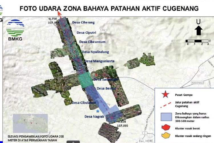 Pemetaan wilayah yang dilewati sesar Cugenang setelah BMKG mengidentifikasi keberadaan patahan baru ini.