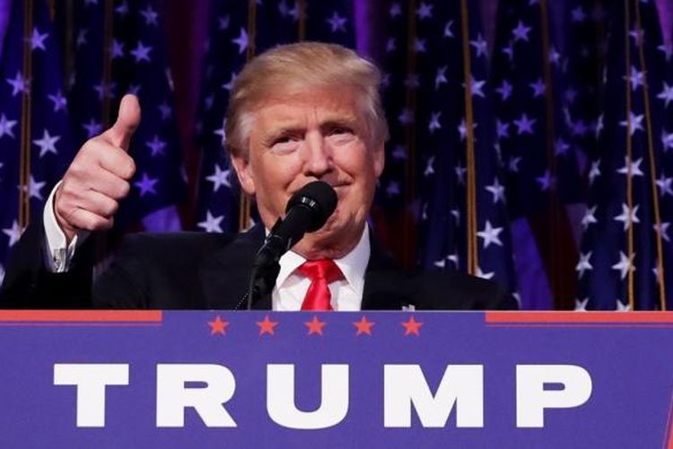 NEW YORK, NY - NOVEMBER 09: Republican president-elect Donald Trump delivers his acceptance speech during his election night event at the New York Hilton Midtown in the early morning hours of November 9, 2016 in New York City. Donald Trump defeated Democratic presidential nominee Hillary Clinton to become the 45th president of the United States.   Chip Somodevilla/Getty Images/AFP