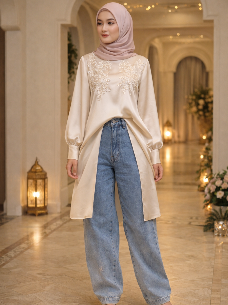 High Waist Baggy Jeans + Tunik Panjang