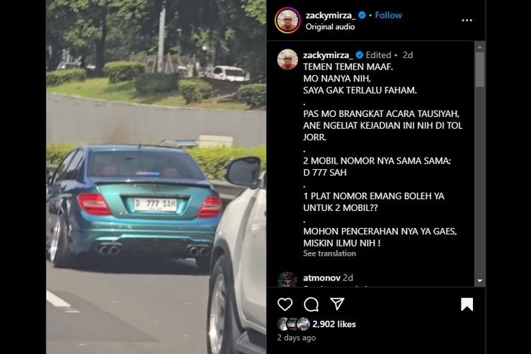 Viral, dua mobil pakai pelat nomor yang sama