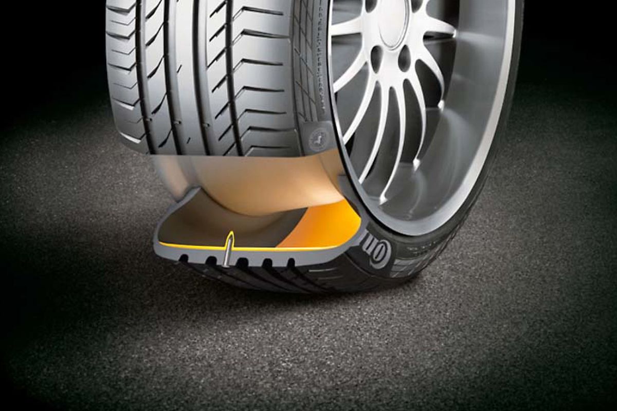 Ilustrasi Self-sealing tire pada ban.